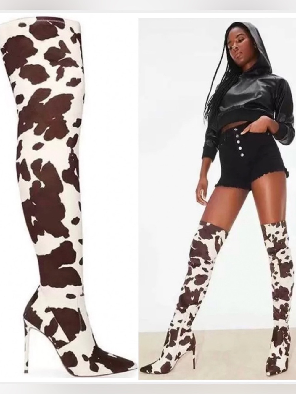 Steve Madden Vava Cow Print Stiletto Heel Thigh High Boots Size 7